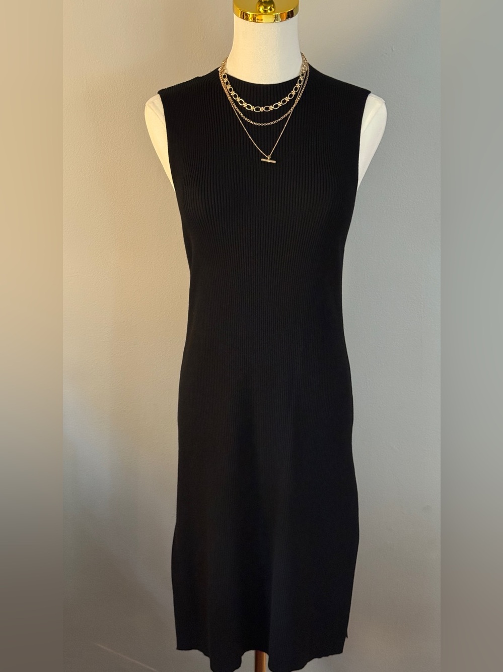 Anthropologie Black Sleeveless Ribbed Knit Dress